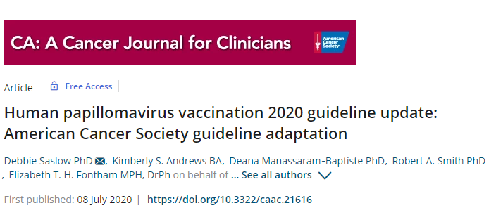 神刊《CA》发文：HPV疫苗什么时候打？什么人需要打？最新指南给你答案！ ?