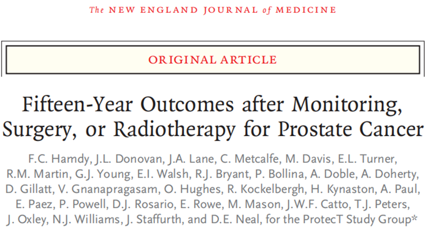 NEJM：长达15年的研究显示，确诊局限期前列腺癌后或无需立即手术或放