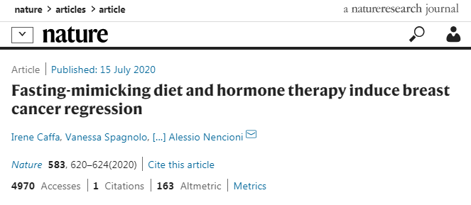 自然杂志：南加州大学研究表明，模拟禁食可以促进乳腺癌治疗